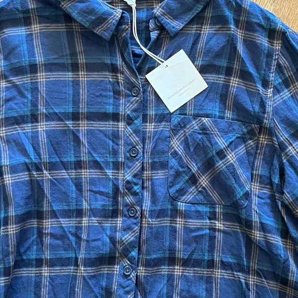 BeachLunchLounge Collection Plaid Long Sleeve Shirt Button Up Frayed Hem Large - Picture 6 of 6